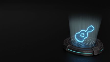 blue stripes digital laser 3d hologram symbol of guitar instrument render on old metal sci-fi pad backgroundの写真素材