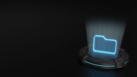 blue stripes digital laser 3d hologram symbol of office folder render on old metal sci-fi pad backgroundの写真素材