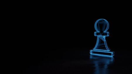 3d techno neon blue glowing wireframe with glitches symbol of chess pawn figure isolated on black background with distorted reflection on floorの写真素材