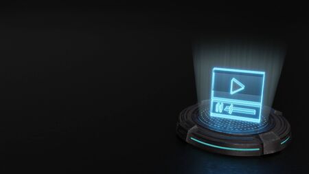 blue stripes digital laser 3d hologram symbol of video player  render on old metal sci-fi pad backgroundの写真素材