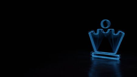 3d techno neon blue glowing wireframe with glitches symbol of chess queen figure isolated on black background with distorted reflection on floorの写真素材