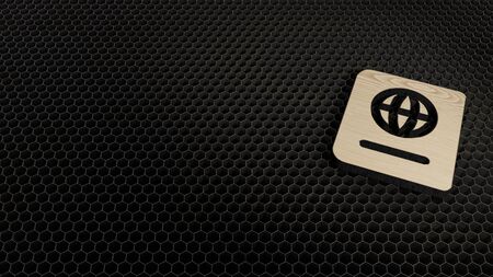 laser cut plywood 3d symbol of passport with globe on top render on metal honeycomb inside laser...