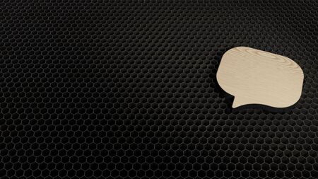 laser cut plywood 3d symbol of  rounded chat bubble left render on metal honeycomb inside laser engraving machine backgroundの写真素材