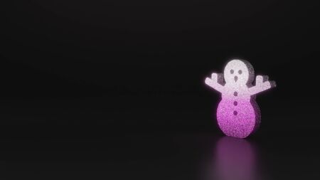 glitter pink silver symbol of snowman 3D rendering on black background with blurred reflection with sparklesの写真素材