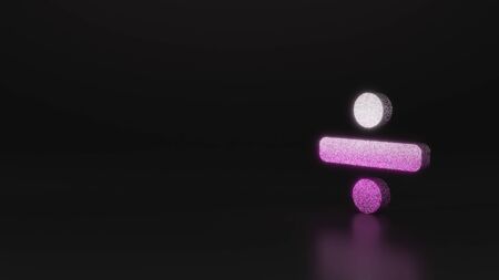 glitter pink silver symbol of divide symbol   3D rendering on black background with blurred...