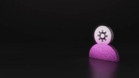 glitter pink silver symbol of person with cogwheel in head 3D rendering on black background with...
