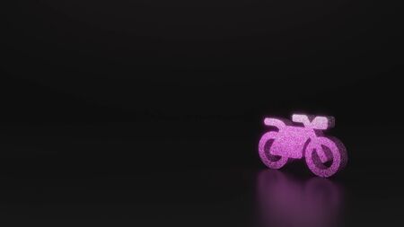 glitter pink silver symbol of motorcycle 3D rendering on black background with blurred reflection with sparklesの写真素材