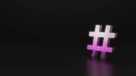 glitter pink silver symbol of hashtag symbol 3D rendering on black background with blurred reflection with sparklesの写真素材