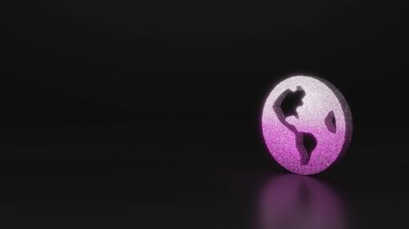 glitter pink silver symbol of globe Americas continents 3D rendering on black background with blurred reflection with sparklesの写真素材