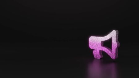 glitter pink silver symbol of bullhorn 3D rendering on black background with blurred reflection with sparklesの写真素材