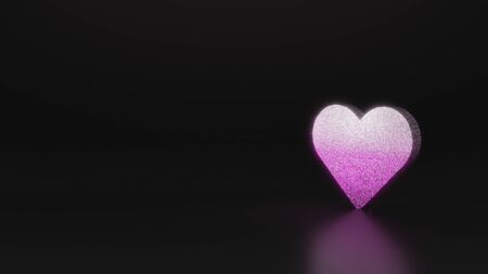 glitter pink silver symbol of heart silhouette 3D rendering on black background with blurred reflection with sparklesの写真素材