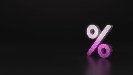 glitter pink silver symbol of percentage symbol   3D rendering on black background with blurred reflection with sparklesの写真素材