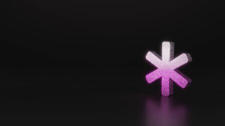 glitter pink silver symbol of asterisk 3D rendering on black background with blurred reflection with sparklesの写真素材