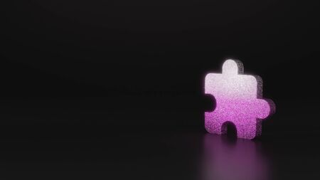 glitter pink silver symbol of puzzle piece 3D rendering on black background with blurred reflection...
