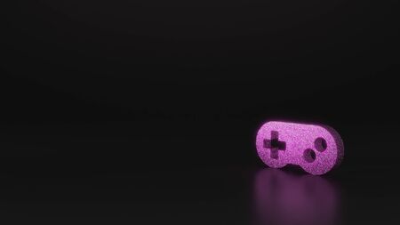 glitter pink silver symbol of videogame controller 3D rendering on black background with blurred...