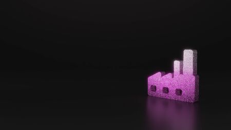 glitter pink silver symbol of factory building 3D rendering on black background with blurred reflection with sparklesの写真素材