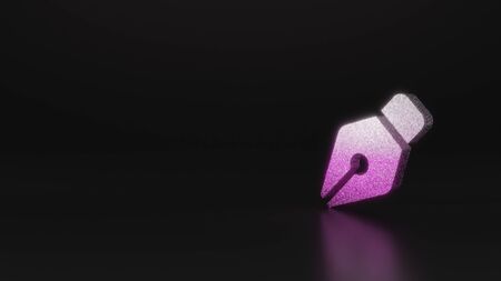 glitter pink silver symbol of pen nib 3D rendering on black background with blurred reflection with sparklesの写真素材