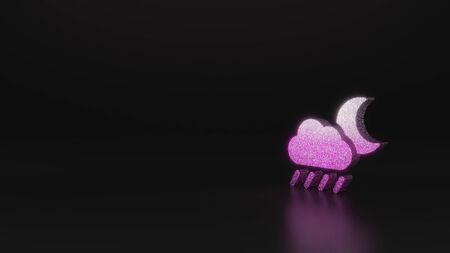 glitter pink silver symbol of rainy cloud with partly covers moon 3D rendering on black background with blurred reflection with sparklesの写真素材