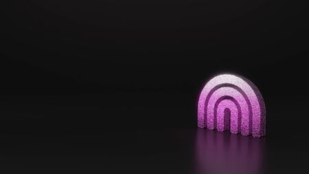 glitter pink silver symbol of rainbow arch 3D rendering on black background with blurred reflection with sparklesの写真素材