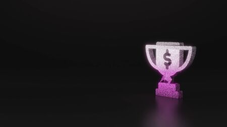 glitter pink silver symbol of award cup with dollar sign 3D rendering on black background with...