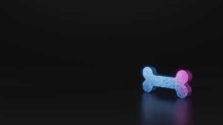 glitter neon violet pink ombre symbol of single bone 3D rendering on black background with blurred reflection with sparklesの写真素材