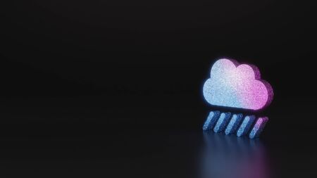 glitter neon violet pink ombre symbol of heavy rain cloud  3D rendering on black background with blurred reflection with sparklesの写真素材