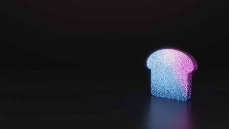 glitter neon violet pink ombre symbol of slice of toast bread 3D rendering on black background with blurred reflection with sparklesの写真素材