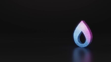 glitter neon violet pink ombre symbol of flame 3D rendering on black background with blurred reflection with sparklesの写真素材