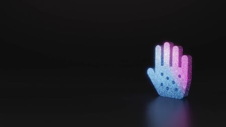 glitter neon violet pink ombre symbol of allergic reaction on hand 3D rendering on black background with blurred reflection with sparklesの写真素材