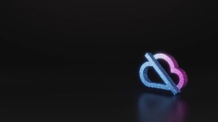 glitter neon violet pink ombre symbol of disable cloud 3D rendering on black background with blurred reflection with sparklesの写真素材