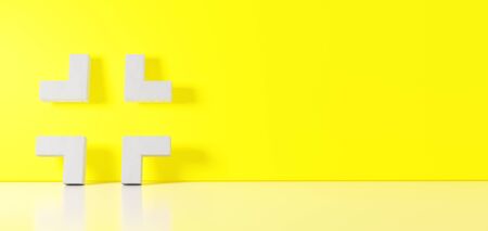 3D rendering of white symbol of exit arrows icon leaning on on color wall with floor blurred...