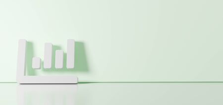 3D rendering of white symbol of column chart  icon leaning on on color wall with floor blurred...