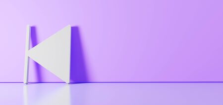 3D rendering of white symbol of stop left back with thin line icon leaning on on color wall with...