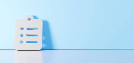 3D rendering of white symbol of clipboard list with three lines icon leaning on on color wall with...