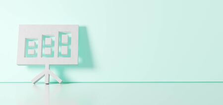 3D rendering of white symbol of bar chart on flipchart icon leaning on on color wall with floor blurred reflection with empty space on right sideの写真素材