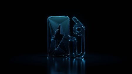 3d rendering wireframe digital techno neon glowing symbol of electric station with shining dots on...