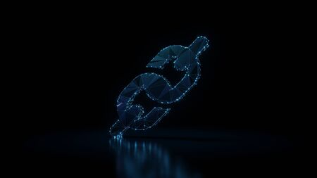 3d rendering wireframe digital techno neon glowing symbol of thick chain with shining dots on black...
