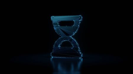3d rendering wireframe digital techno neon glowing symbol of hourglass in half phase with shining...