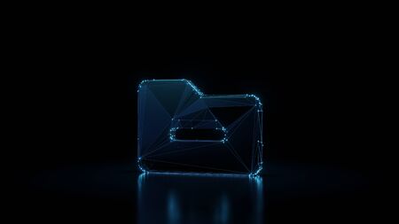 3d rendering wireframe digital techno neon glowing symbol of office folder with minus symbol with...