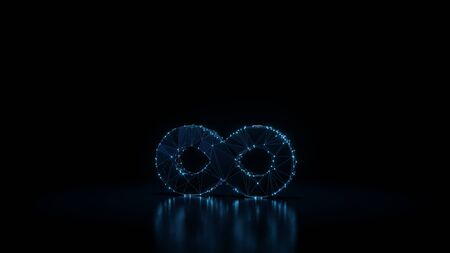 3d rendering wireframe digital techno neon glowing symbol of infinity sign with shining dots on...