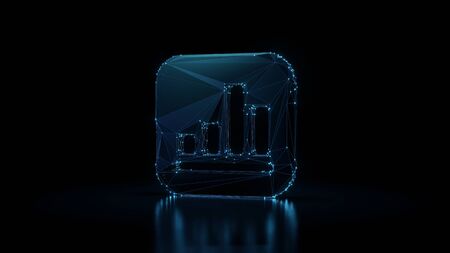 3d rendering wireframe digital techno neon glowing icon of financial app style with shining dots on...
