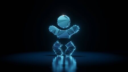 3d rendering wireframe digital techno neon glowing symbol of baby with shining dots on black...
