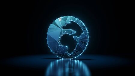 3d rendering wireframe digital techno neon glowing symbol of globe with Africa continent with...