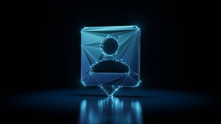 3d rendering wireframe digital techno neon glowing symbol of person in comment bubble with shining...