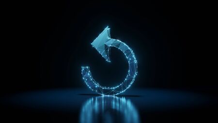 3d rendering wireframe digital techno neon glowing counterclockwise symbol of refresh arrow with...
