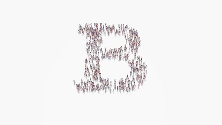 3d rendering of crowd of different people in shape of symbol of bold font on white background isolatedの写真素材