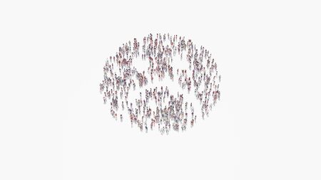 3d rendering of crowd of different people in shape of symbol of sad emoticon on white background isolatedの写真素材
