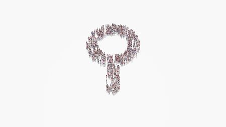 3d rendering of crowd of different people in shape of symbol of handheld metal detector on white background isolatedの写真素材