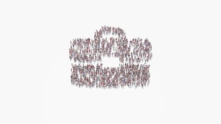 3d rendering of crowd of different people in shape of symbol of briefcase on white background isolatedの写真素材