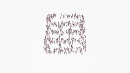 3d rendering of crowd of different people in shape of symbol of calculator with rounded buttons on white background isolatedの写真素材